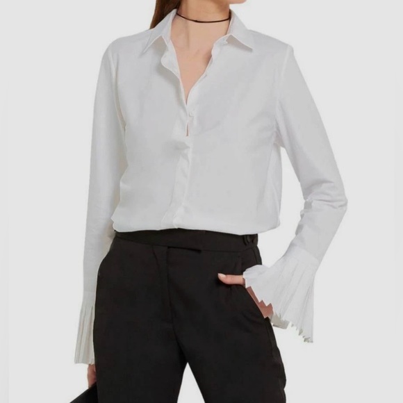 CO Women's White Pleated Button-Down Cuff Blouse Poplin Shirt Size Medium - Picture 1 of 12